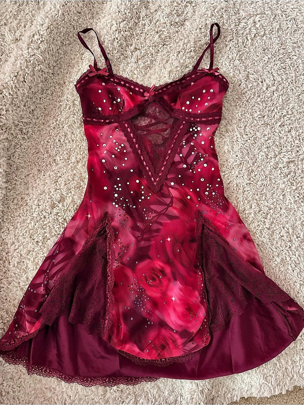 Outcast Karma mini dress with rhinestones and lace trim